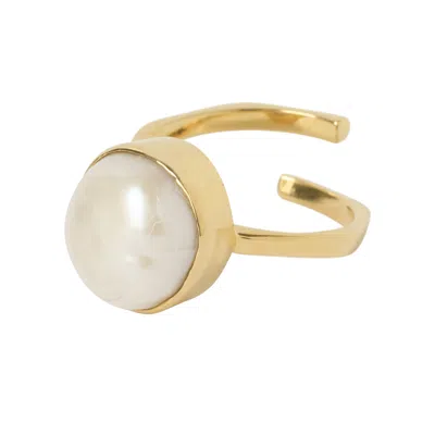 Yaa Yaa London Women's Gold / White Quiet Luxury Adjustable Pearl Gold Ring In Multi
