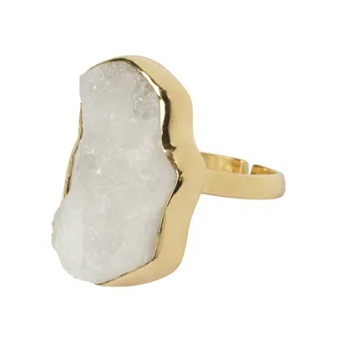 Yaa Yaa London Women's Gold / White Quiet Luxury Irregular Rainbow Moonstone Adjustable Gold Ring In Multi