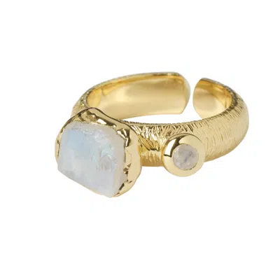 Yaa Yaa London Women's Gold / White Quiet Luxury Rainbow Moonstone Adjustable Sister Ring