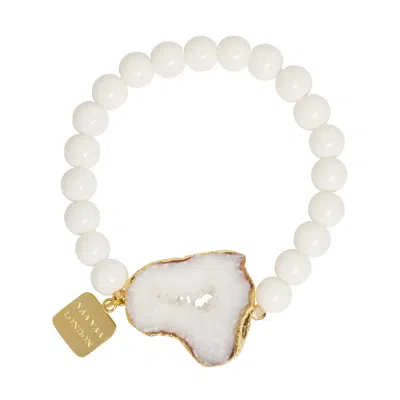 Yaa Yaa London Women's Gold / White White Agate Geode Bead Stretch Bracelet - Gold In Multi