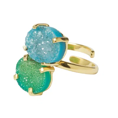 Yaa Yaa London Women's Green / Blue Colour Pop Lux Adjustable Ring - Blue/light Green In Multi