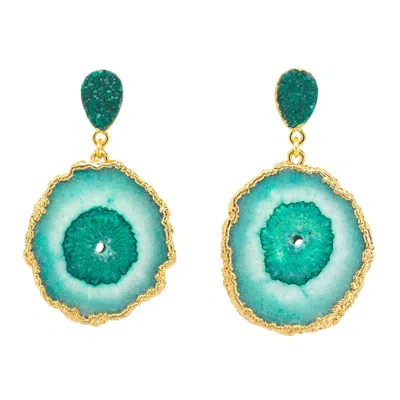 Yaa Yaa London Women's Green Gemstone 'so Solar' Gold Earrings