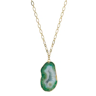 Yaa Yaa London Women's Green / Gold Chunky And I Like It Long Gemstone Green Pendant Necklace