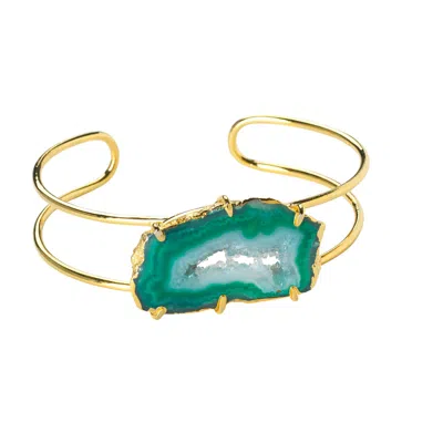 Yaa Yaa London Women's Green / Gold Green Gemstone Summer Love Cuff Bracelet Horizontal In Multi