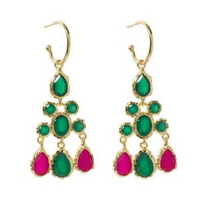 Yaa Yaa London Women's Green / Pink Nefretiti Gemstone Earrings In Multi