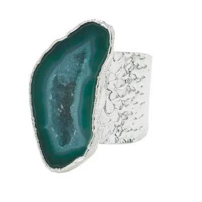 Yaa Yaa London Women's Green / Silver Silver Green Gemstone Mega Ring In Multi