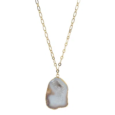Yaa Yaa London Women's Grey / Gold / White Chunky And I Like It Long Gemstone White Grey Pendant Necklace