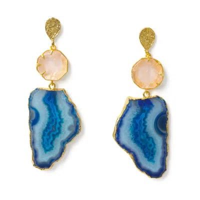 Yaa Yaa London Women's 'hold On' Rose Quartz Blue Agate Gemstone Statement Earrings