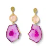 Yaa Yaa London Women's 'hold On' Rose Quartz Pink Agate Gemstone Gold Statement Earrings In Pink