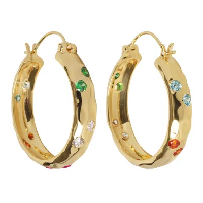Yaa Yaa London Women's Luxury Rainbow Jewel Gold Hoop Earrings