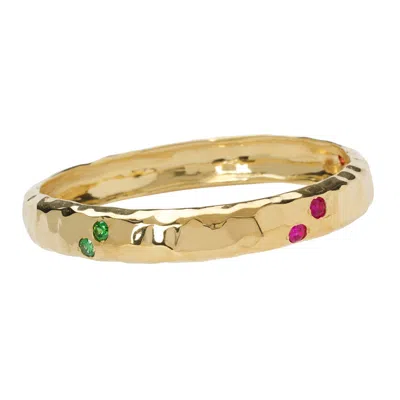 Yaa Yaa London Women's Luxury Rainbow Jewel Gold Textured Bangle