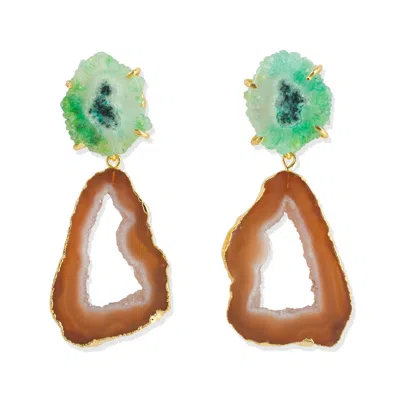 Yaa Yaa London Women's Neutrals / Green / Brown Summer Love Caramel Green Crystal Gemstone Gold Earrings