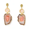 Yaa Yaa London Women's Neutrals 'hold On' Rose Quartz Agate Gemstone Gold Statement Earrings In Yellow