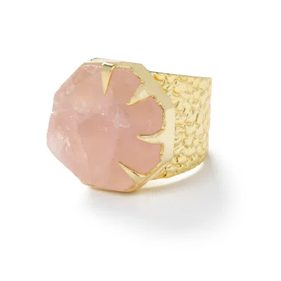 Yaa Yaa London Women's Neutrals Hold On Rose Quartz Gold Adjustable Statement Ring In Yellow