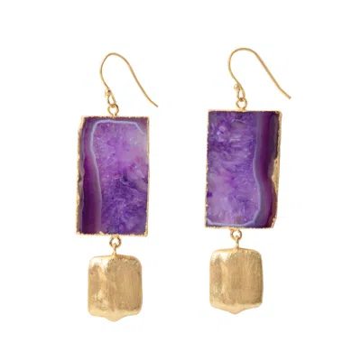 Yaa Yaa London Women's Orange / Gold Hold The Baby Purple Agate Statement Earrings