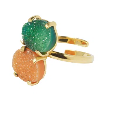 Yaa Yaa London Women's Orange / Green Colour Pop Lux Adjustable Ring - Orange/green In Multi