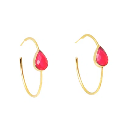 Yaa Yaa London Women's Pink / Gold Spring Life Hot Pink Gemstone Hoop Earrings In Multi