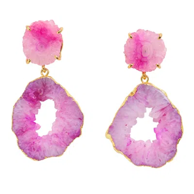 Yaa Yaa London Women's Pink Pastel 'summer Love' Gemstone Gold Statement Earrings