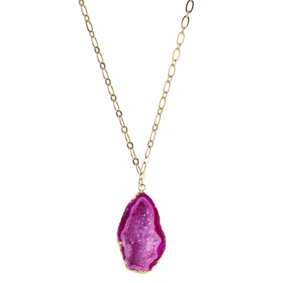 Yaa Yaa London Women's Pink / Purple / Gold Chunky And I Like It Long Gemstone Magenta Pink Pendant Necklace