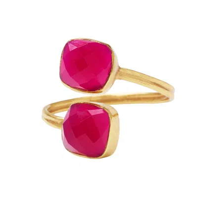 Yaa Yaa London Women's Pink / Purple Pink Ebien Gemstone Gold Adjustable Ring