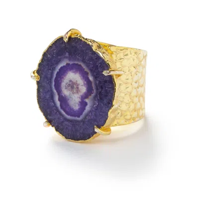 Yaa Yaa London Women's Purple 'solar Power' Gold Adjustable Statement Ring