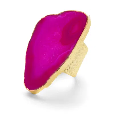 Yaa Yaa London Women's Purple Ultra Mega Fuchsia Gemstone Gold Statement Ring