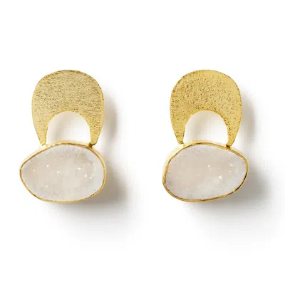 Yaa Yaa London Women's Quietly Confident White Agate Crystal Gold Earrings