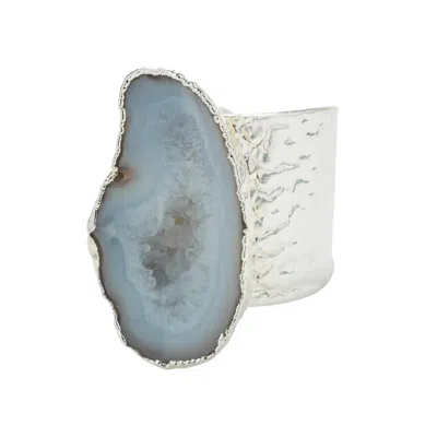 Yaa Yaa London Women's Silver Natural White Gemstone Mega Statement Ring