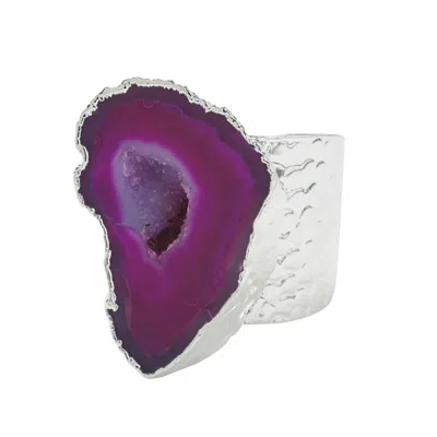 Yaa Yaa London Women's Silver / Pink Silver Magenta Gemstone Crystal Mega Ring In Multi