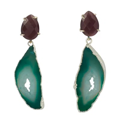 Yaa Yaa London Women's Sterling Silver Green Berry Gemstone Earrings