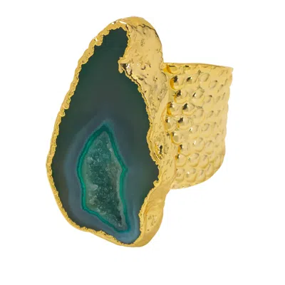 Yaa Yaa London Women's Teal Green Mega Gemstone Gold Statement Ring