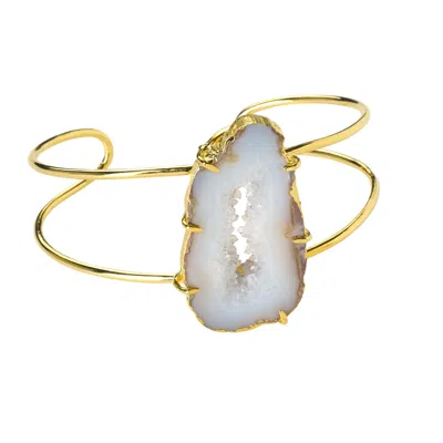 Yaa Yaa London Women's White / Gold / Neutrals Natural White Gemstone Summer Love Cuff Bracelet In Multi