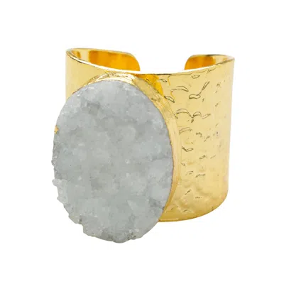 Yaa Yaa London Women's Winter White Crystal Crush Gold Statement Ring