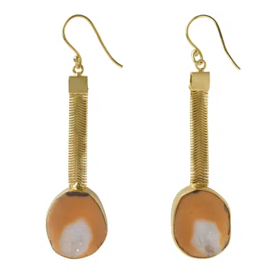 Yaa Yaa London Women's Yellow / Orange / Brown Caramel Apricot Geode Drop Gemstone Earrings