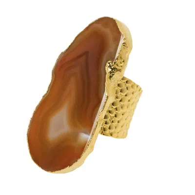 Yaa Yaa London Women's Yellow / Orange / Brown Ultra Mega Caramel Apricot Gemstone Adjustable Ring