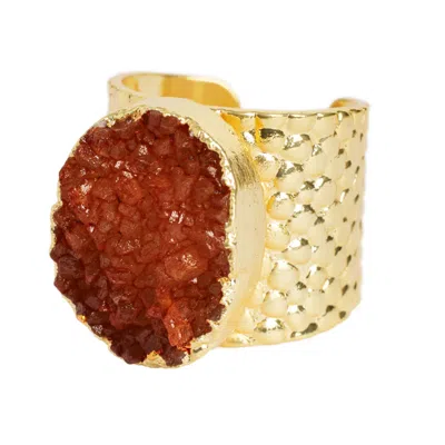 Yaa Yaa London Women's Yellow / Orange Burnt Orange Crystal Crush Gold Statement Ring