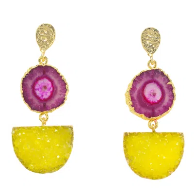 Yaa Yaa London Women's Yellow / Yellow / Orange Lemon Violet Gemstone Gold Statement Earrings