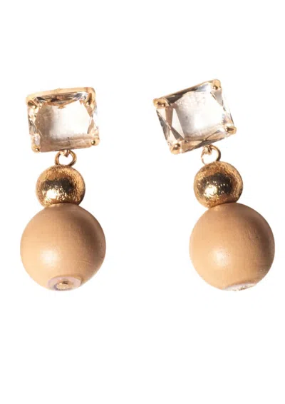 Yacht Club Access Women's Crystal Squares Earrings In Beige In Metallic