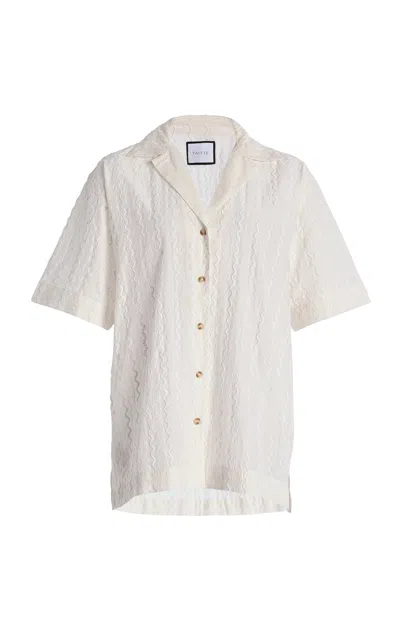 Yaitte Bondi Hand-embroidered Cotton-voile Pj Shirt In Ivory