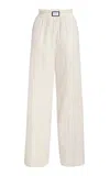 Yaitte Bondi Hand-embroidered Cotton-voile Trousers In Ivory