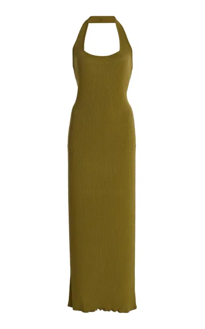 Yaitte Exclusive Capri Ribbed-knit Midi Halter Dress In Green