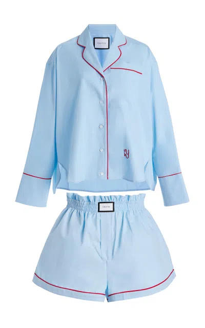 Yaitte Exclusive Provence Cotton Poplin Pajama Set In Blue