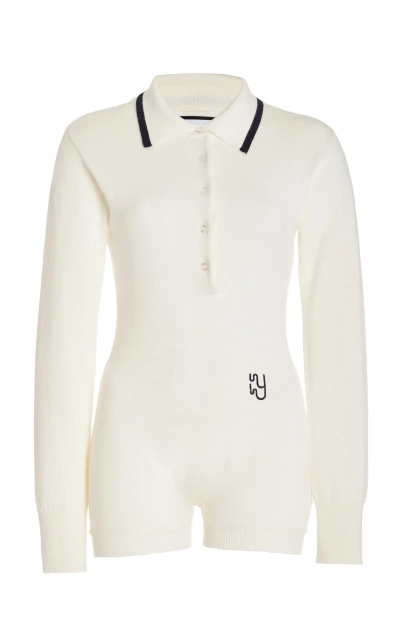 Yaitte Exclusive Sierra Knit Cotton-cashmere Playsuit In White
