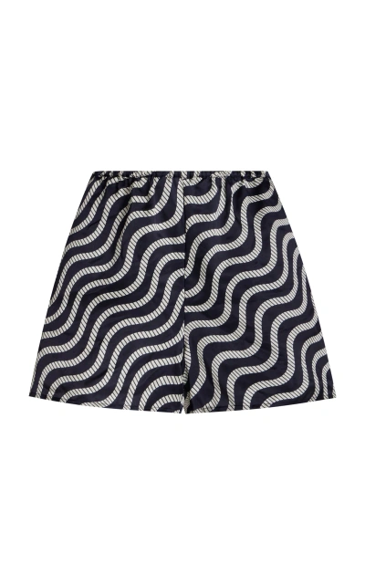 Yaitte Fiji Printed Satin Shorts In Navy