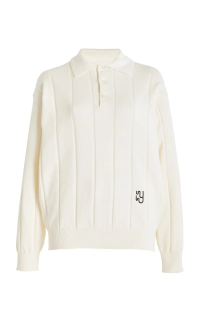 Yaitte La Polo Knit Cotton-cashmere Shirt In Off-white