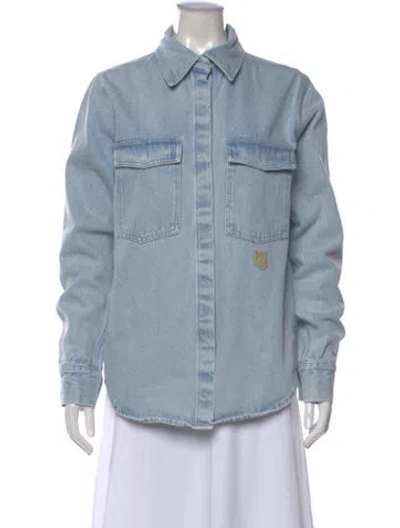 Pre-owned Yaitte Long Sleeve Button-up Top In Blue