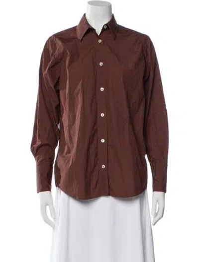 Pre-owned Yaitte Long Sleeve Button-up Top In Brown