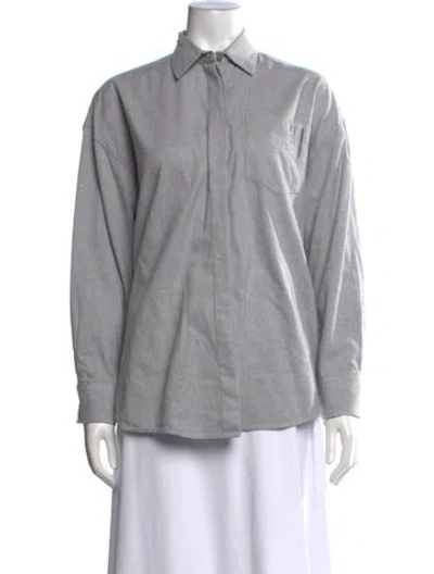 Pre-owned Yaitte Long Sleeve Button-up Top In Grey