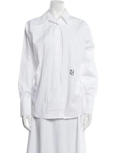 Pre-owned Yaitte Long Sleeve Button-up Top In White