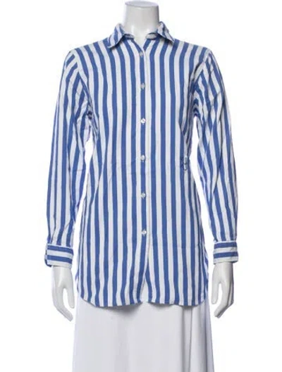 Pre-owned Yaitte Nylon Striped Button-up Top In Blue